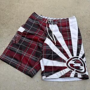 Grail billabong andy irons rising sun board shorts red plaid
